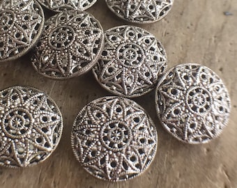 Vintage Italian Filigree Sparkly Floral 13mm Button Cabochons (2pcs)