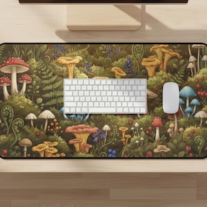 Mushroom Forest Desk Mat | Fungi Illustration Mouse Pad