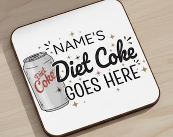 Personalized Diet Coke Coaster | Custom Name Desk Gift | Funny Office Drink Decor