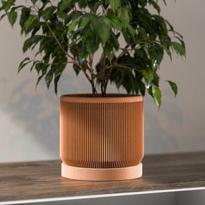 Maceta moderna de terracota acanalada con bandeja de goteo, maceta para suculentas y hierbas de interior.