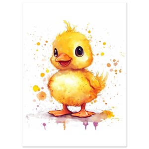 Impresión de arte mural de un lindo patito bebé | Póster de papel mate premium | Decoración infantil con acuarela de pato | Arte para habitación infantil | Estampado animal