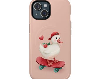 Eend Skateboard Magnetisch Telefoonhoesje — Leuk Roze Beschermend iPhone Hoesje