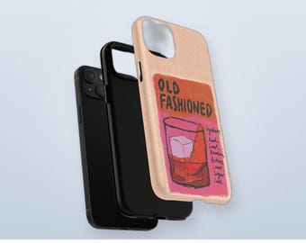 Telefoonhoesje met MagSafe-compatibel ontwerp in de stijl van een ouderwetse cocktail, retro magnetisch iPhone-hoesje, whiskycadeau