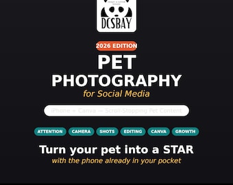 Gids voor huisdierfotografie voor sociale media | Tips voor honden- en kattenfoto's met iPhone | Tutorial voor Canva-sjablonen | PDF voor Instagram-groei | Direct te downloaden in 2026