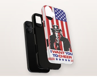 Telefoonhoesje met Uncle Sam-logo en MagSafe-compatibiliteit, magnetisch iPhone-hoesje met Amerikaanse vlag, patriottisch cadeau