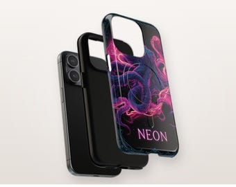 Neon Octopus MagSafe-compatibel telefoonhoesje, gloeiende oceaan magnetische stevige iPhone-hoes, zeedierenkunst