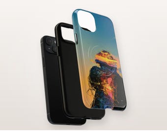 Abstracte zonsondergang silhouet telefoonhoesje, MagSafe-compatibel, surrealistisch kunst magnetisch stevig iPhone-hoesje