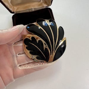 Vintage Orena Paris Brooch black enamel on gold  gift for her Never Worn statement signed French costume  jewellery