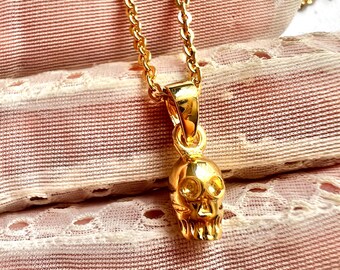 Vergulde sterlingzilveren schedelhangerketting, uniseks skeletbedel