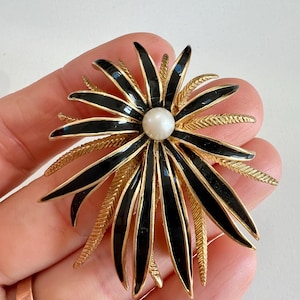 Vintage Orena Paris brooch black enamel on gold couture jewellery gift for her Never Worn French Avant Garde jewellery signed