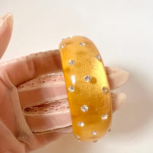 Vintage 1980s retro chic yellow translucent bangle with crystal Statement jewellery ,Gift For her