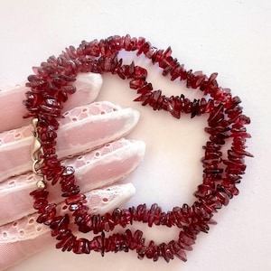 Vintage natural polished garnet chip beads necklace, gift for her, January birthstone