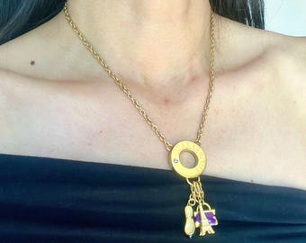 Vintage Italian designer charms pendant gold tone necklace by Morellato Venice, signed