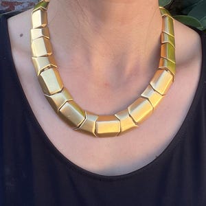 80s Gold Tone Choker, Vintage Segmented Brushed  Chunky Collar Necklace