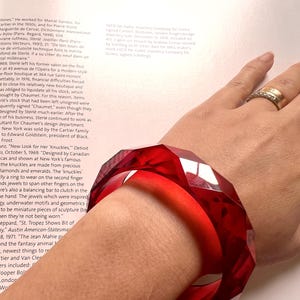 Vintage 1980s retro chic cherry red translucent faceted bangle  Gift for her