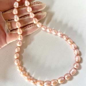Vintage pink freshwater pearls beaded necklace, gift for her