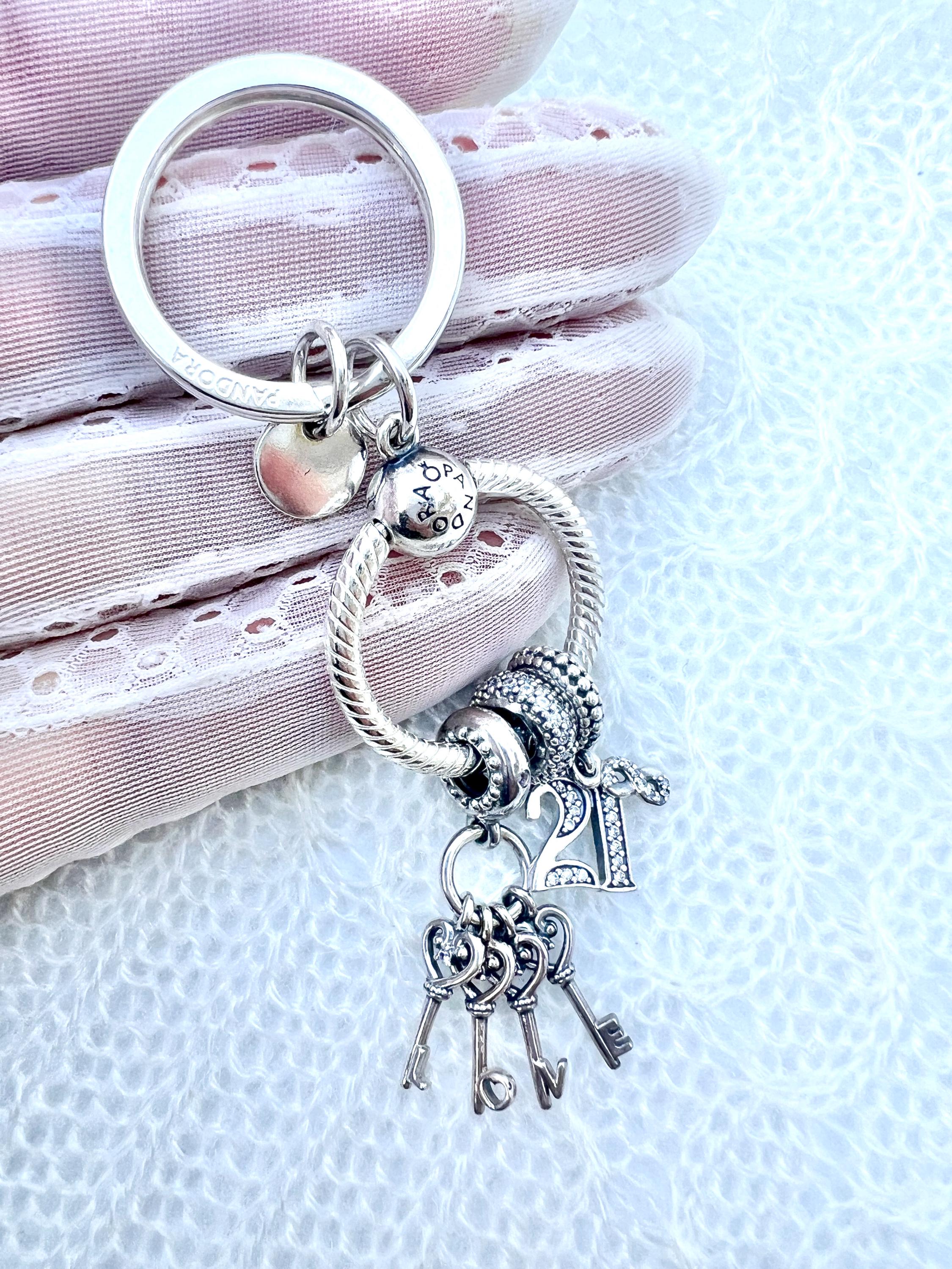 Pandora Sterling Silver 21st Birthday Charm Keyring: Crystal