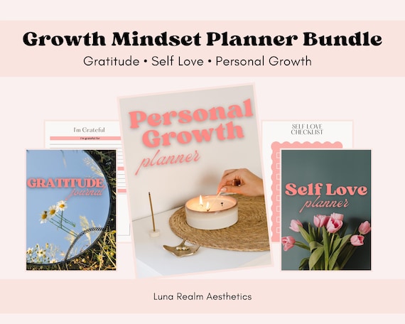 Growth Mindset Planner Bundle | 3 Printable & Digital Planners – Gratitude Journal, Self Love Planner, Personal Growth Goals | 81 Pages