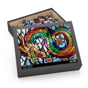 Rainbow Dragon Stained Glass Puzzle | Vibrant Japanese Irezumi-Inspired Art | Unique Fantasy Gift for Adults | 100,252,500Piece Puzzle