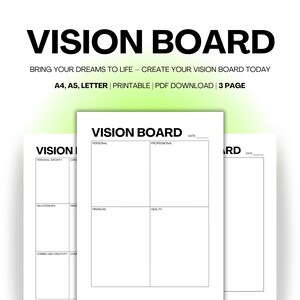 Vision Board Template – Your Ultimate Goal Planner for Dream Visualization, PDF Download, Printable, A4/A5/Letter