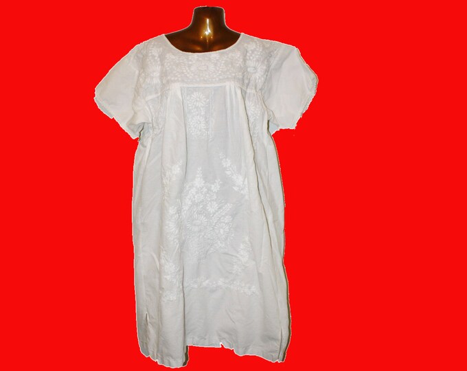 Vintage Embroidered Mexican Peasant Dress or Nightgown White Etsy