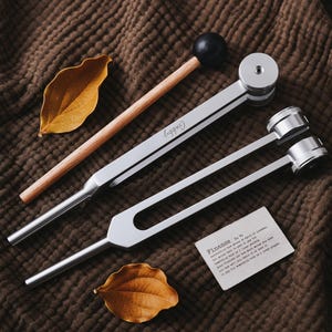 Silberne Stimmgabel mit Holzhammer zur Entspannung, Meditation und Klangtherapie - Das Besondere Geschenk für Männer oder Frauen