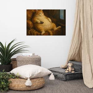 Heckin Chonker / Stampa artistica di un gatto grasso con telecomando / Poster divertente per gli amanti dei gatti / Decorazione stravagante per animali domestici / Arte murale per ragazzi pigri