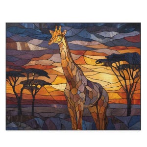 Stained Glass Giraffe Puzzle – Graceful Savanna Sunset Jigsaw (120/252/500 pcs) | Giraffe Lover Gift, ElegantAnimalDecor, Frame-WorthyPuzzle
