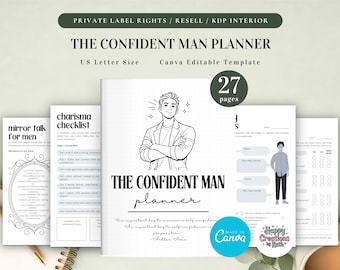 PLR The Confident Man Planner for Commercial Use, Printable Journal and Canva Editable Template, Self-Confidence Planner for Men