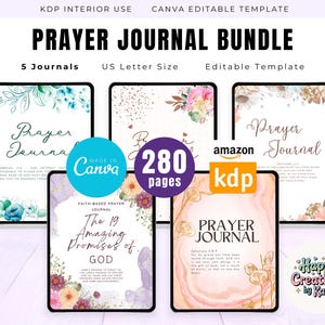 Prayer Journal Bundle for KDP Interior Editable Template in Canva and Printable Journal, Bible Study Journal Prayer Digital Planner