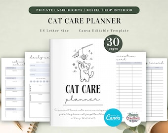 PLR Cat Care Planner for Commercial Use, Printable and Editable Template, Pet Planner, Cat Planner, Cat Journal