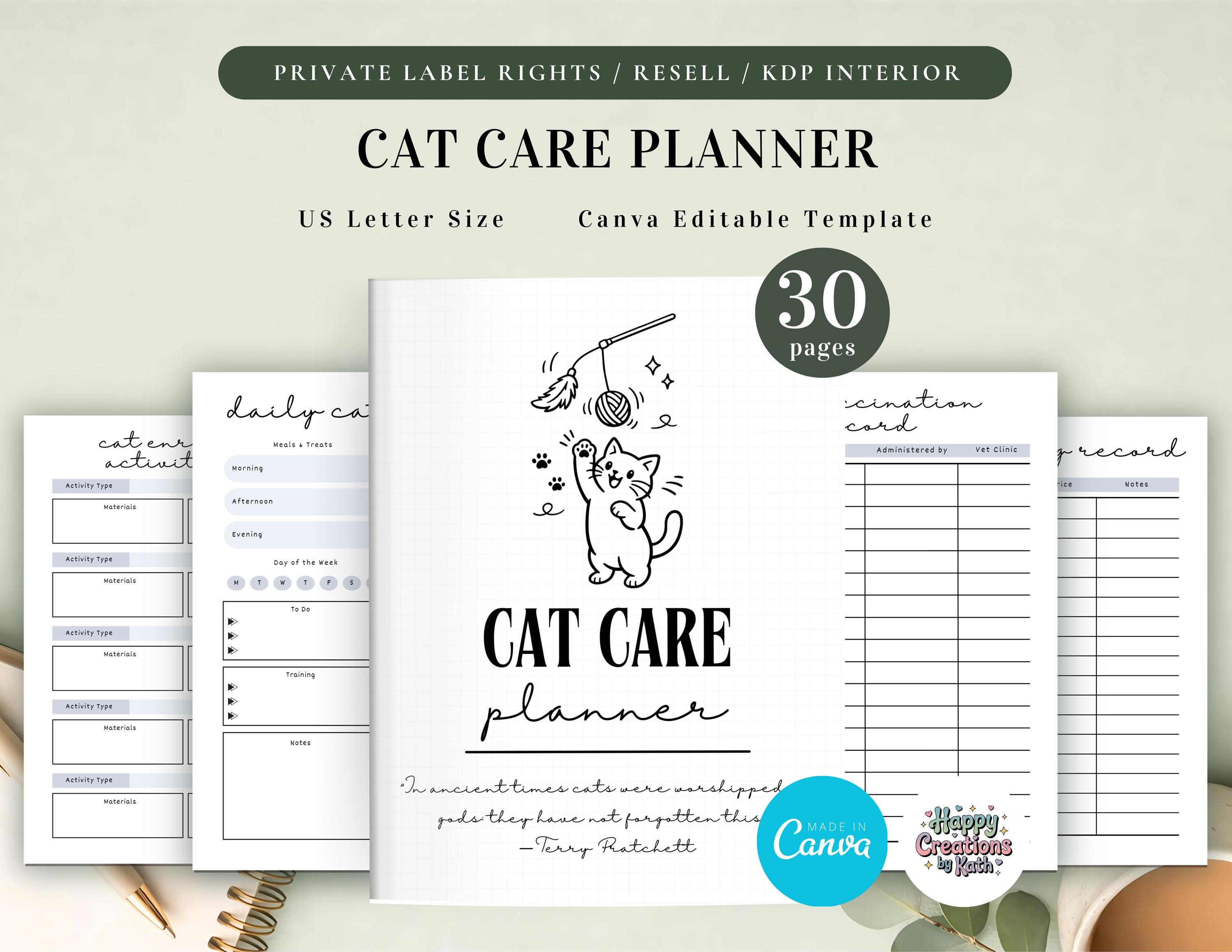 PLR Cat Care Planner for Commercial Use, Printable and Editable ...