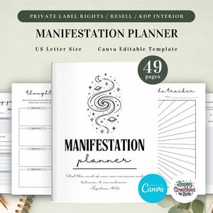 PLR Manifestation Planner for Commercial Use, Printable and Editable Template, Law of Attraction Journal, Vision Board