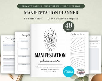 PLR Manifestation Planner for Commercial Use, Printable and Editable Template, Law of Attraction Journal, Vision Board
