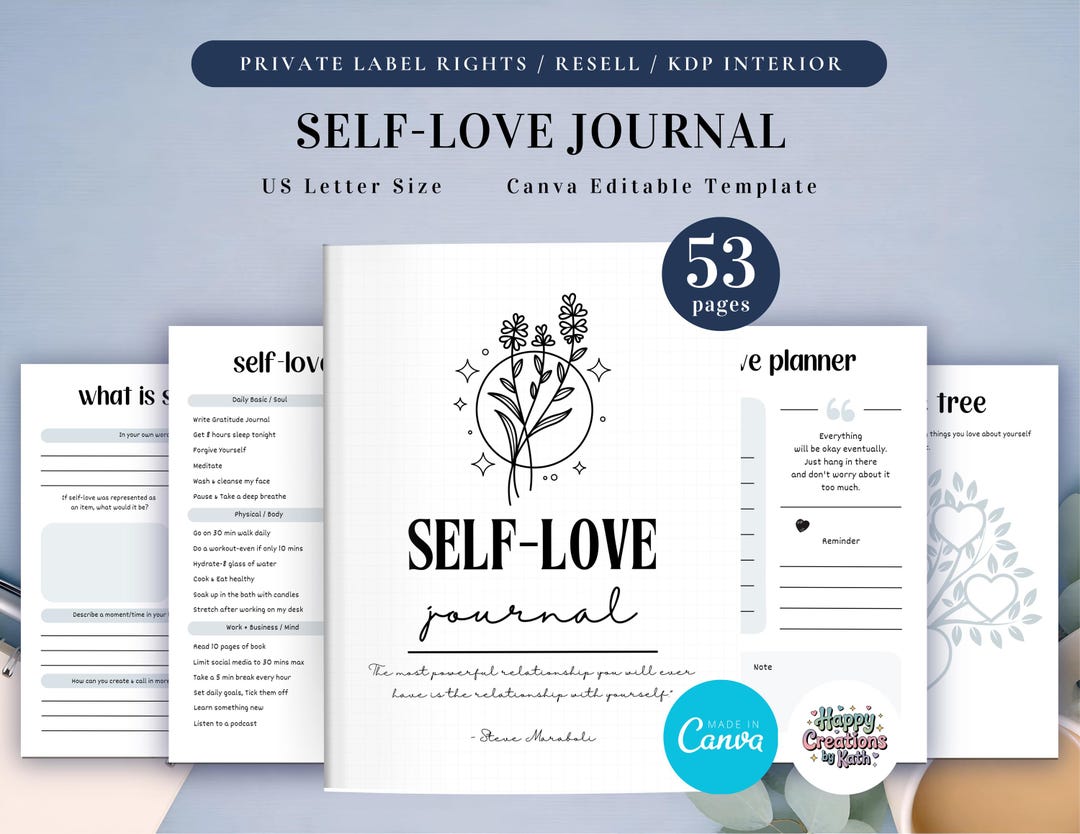 PLR Self-love Journal for Commercial Use, Printable and Editable ...