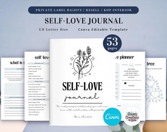 PLR Self-Love Journal for Commercial Use, Printable and Editable Template, Self-Care Journal, Affirmation Journal, Self-Love Plan
