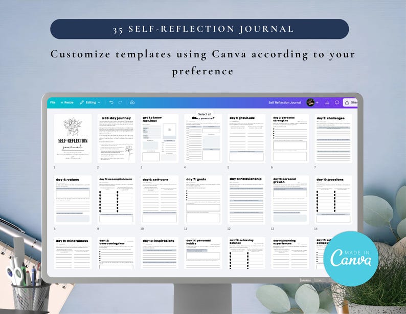 PLR Self-Reflection Journal for Commercial Use, Printable and Editable Template, Daily Mindfulness Journal, Self-Growth Journal