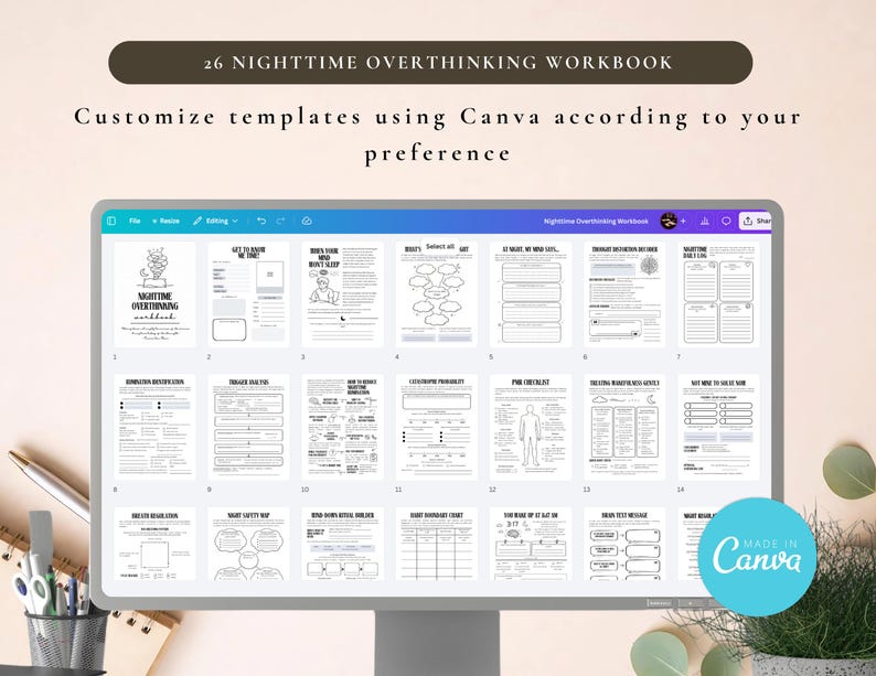 PLR Nighttime Overthinking Workbook for Commercial Use, Printable and Editable Template | Sleep Anxiety Journal