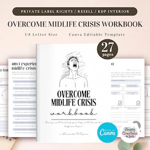 Werkboek midlifecrisis overwinnen voor commercieel gebruik, afdrukbare en bewerkbare canvassjabloon, zelfidentiteit, existentiële crisis