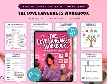 Libro de ejercicios de los lenguajes del amor (PLR/Reventa), imprimible y editable para uso comercial, actividades de autoevaluación, conexión emocional