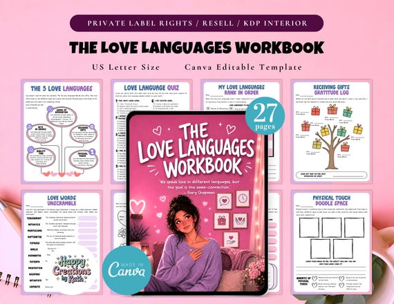 PLR / Resell The Love Languages Workbook, Printable and Editable for Commercial Use, Self-Assessment Activities, Emotional Connection