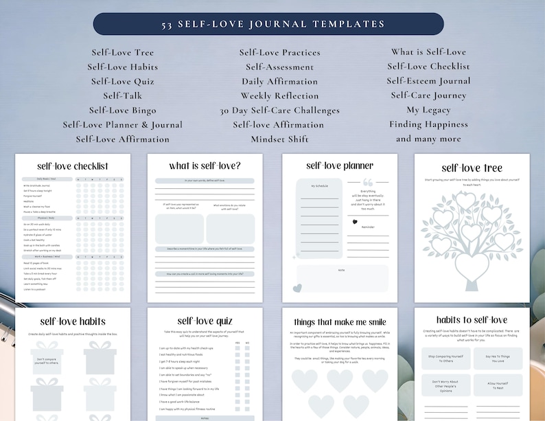 PLR Self-Love Journal for Commercial Use, Printable and Editable Template, Self-Care Journal, Affirmation Journal, Self-Love Plan