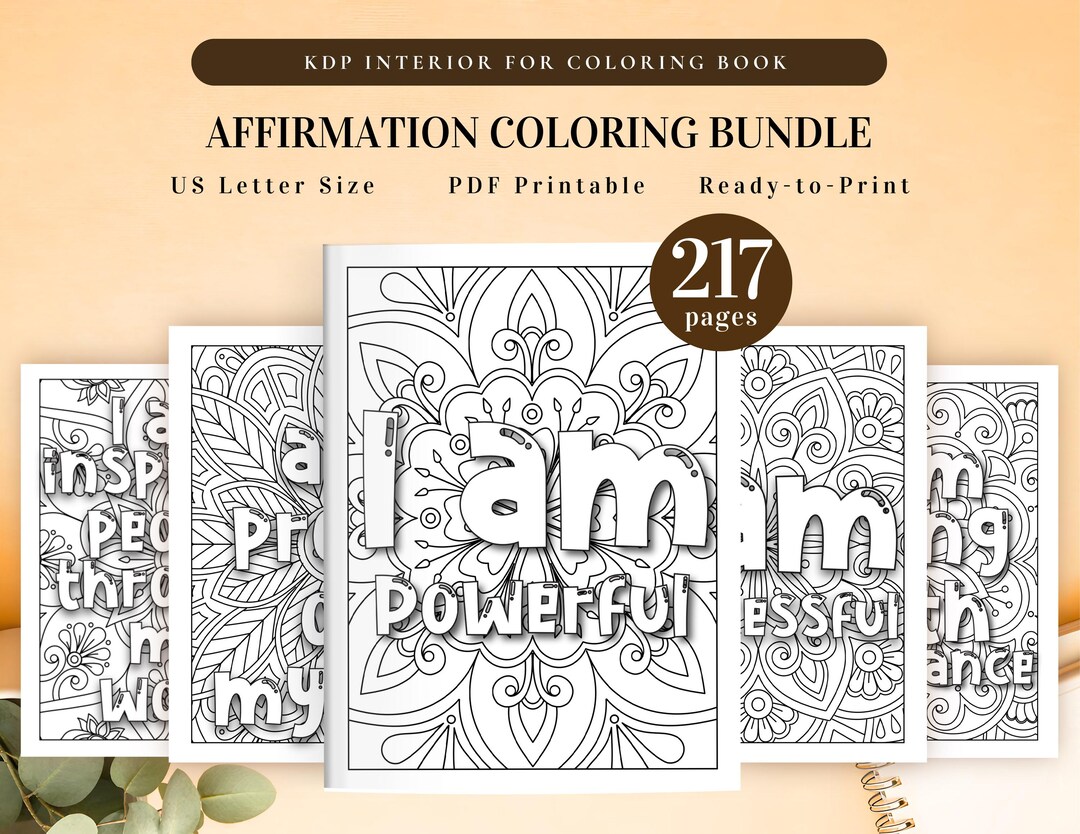 Affirmation Coloring Bundle | Printable for KDP Interior and Personal ...