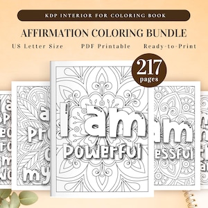 Affirmation Coloring Bundle | Printable for KDP Interior and Personal Use | I Am Affirmations Motivational, Inspiring, Anxiety Relief image 1