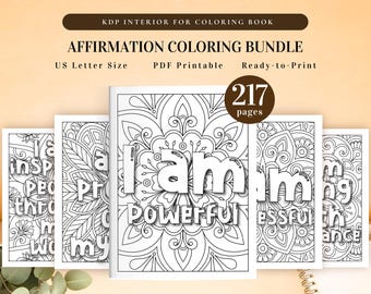 Affirmation Coloring Bundle | Printable for KDP Interior and Personal Use | I Am Affirmations Motivational, Inspiring, Anxiety Relief