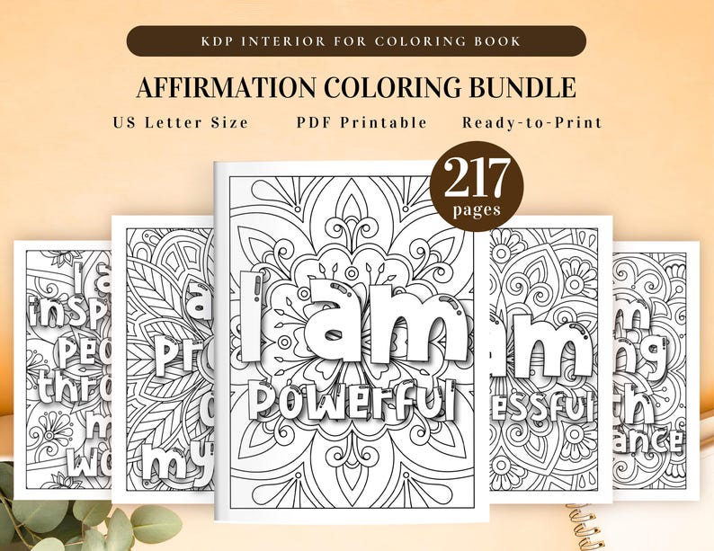 Affirmation Coloring Bundle | Printable for KDP Interior and Personal Use | I Am Affirmations Motivational, Inspiring, Anxiety Relief image 1