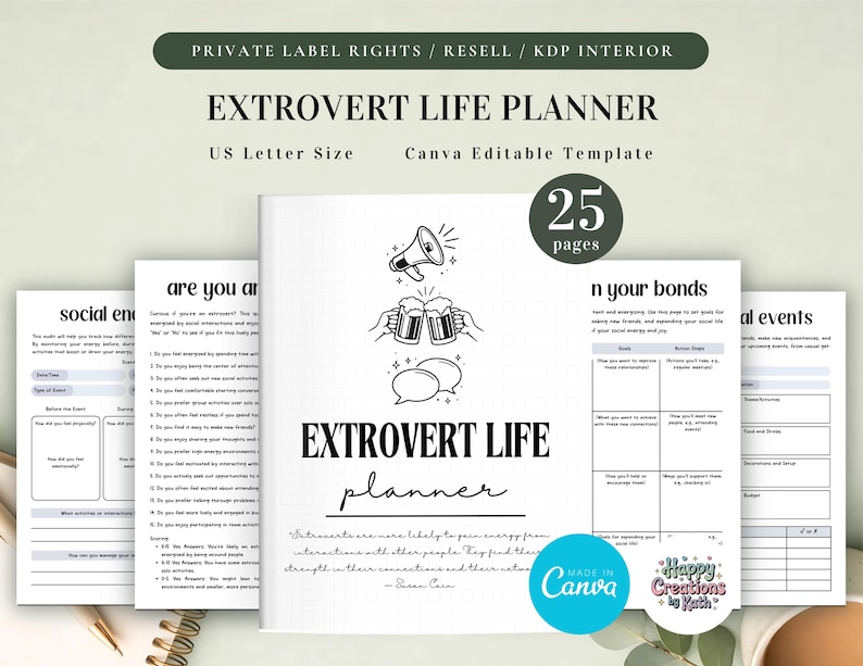 PLR Extrovert Life Planner for Commercial Use, Printable and Canva Editable Template, Social Skills Guide image 1