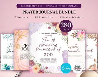 Diario de oración para KDP: plantilla editable en Canva e imprimible, diario de estudio bíblico y planificador digital de oración.