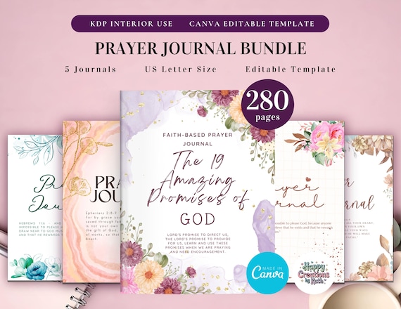 Prayer Journal Bundle for KDP Interior Editable Template in Canva and Printable Journal, Bible Study Journal Prayer Digital Planner