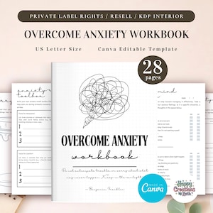 PLR Overcome Anxiety Workbook for Commercial Use, Printable and Canva Editable Template, Anxiety Management Workbook
